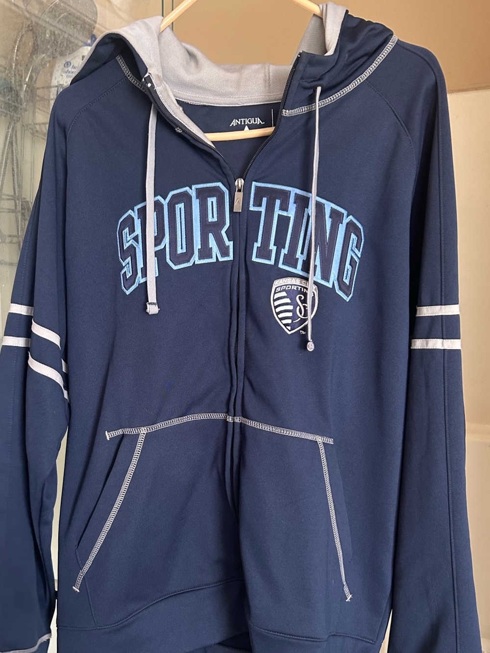 Antigua Navy & Light Blue Sporting Kids Hooded Zip Jacket